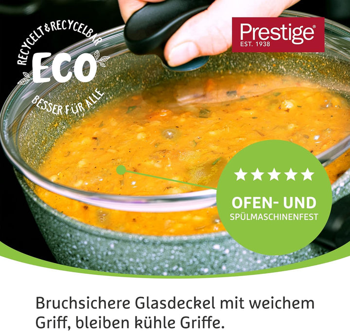 PRESTIGE Öko Pfannenset Induktion - Bratpfanne 20/28 cm & Bratpfanne 28 cm mit Deckel - Antihaft auf