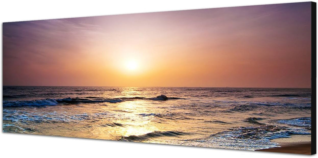 Paul Sinus Art Panoramabild auf Leinwand und Keilrahmen 150x50cm Meer Strand Sonnenaufgang
