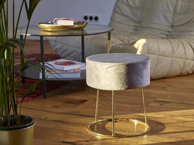 ECHTWERK runder Sitzhocker Marilyn, Polsterhocker aus Samtstoff, Schminkhocker mit Metallbeinen in G