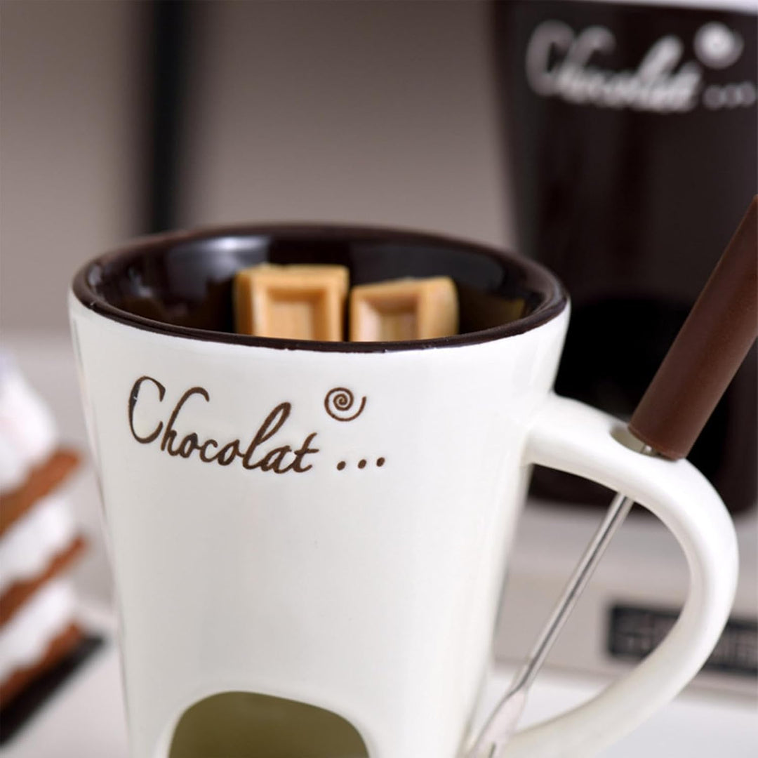 Schokoladen Fondue Becher Set | 130 Ml Teelicht Schokofondue Tasse Aus Keramik | Schoko Fondue Teeli