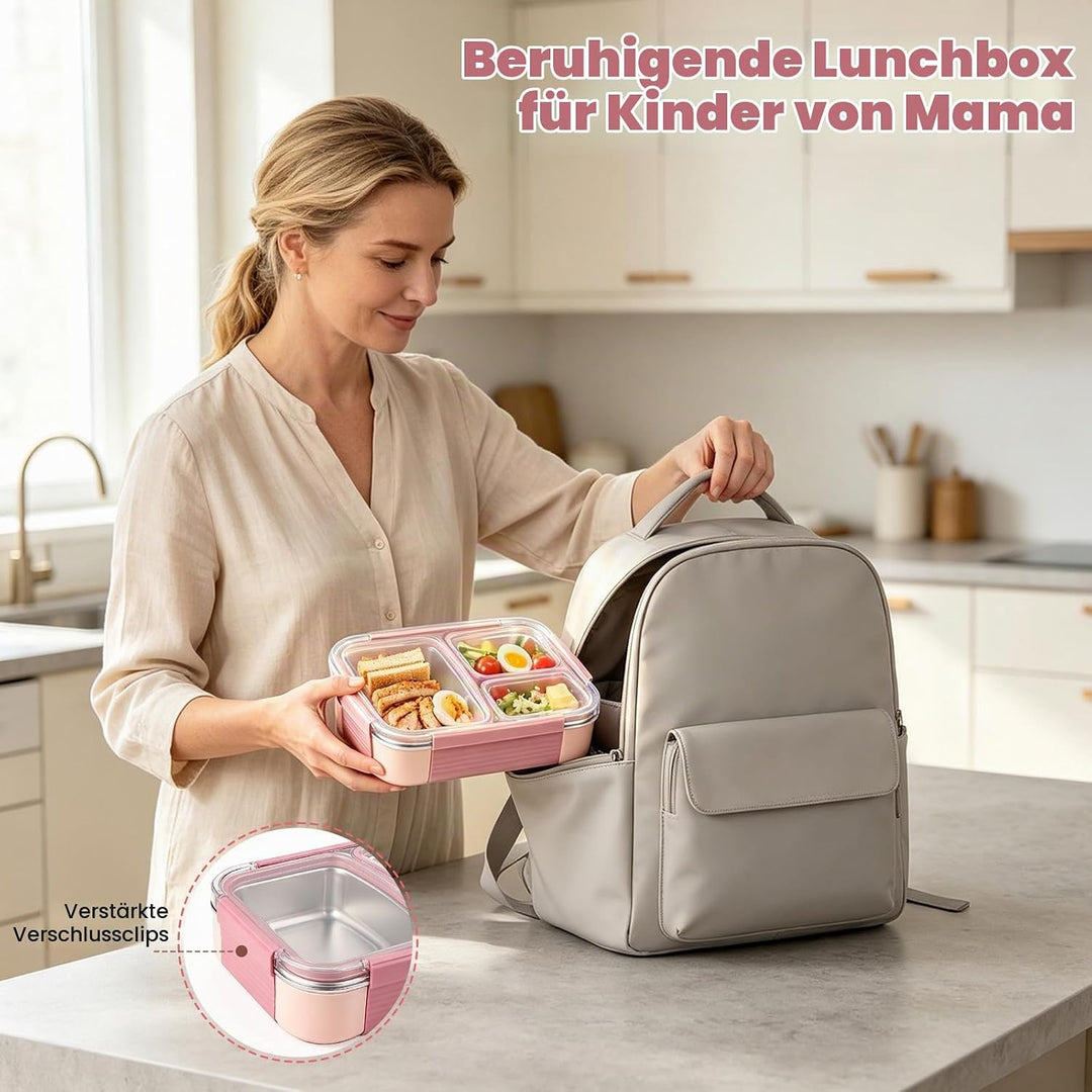 Kinder Brotdose Edelstahl Lunchbox,800ml Brotdose Kinder,Erwachsene Rosa, Rosa