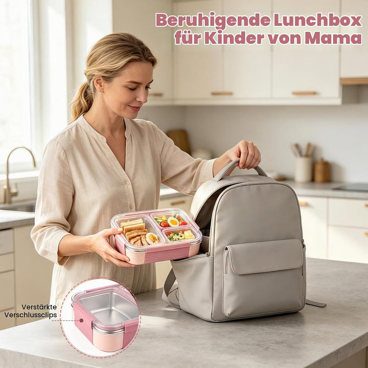 Kinder Brotdose Edelstahl Lunchbox,800ml Brotdose Kinder,Erwachsene Rosa, Rosa