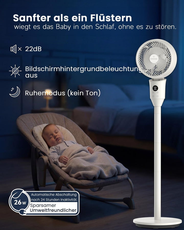 WOWDSGN 22 dB leiser Standventilator, 3D Luftzirkulator Oszillation Ventilatoren, Timer, Aroma-Funkt