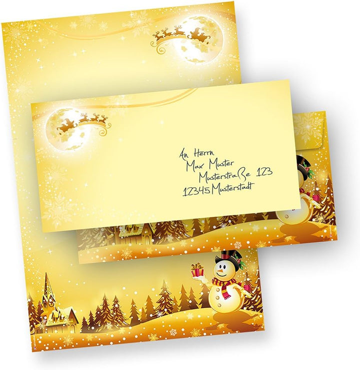 Weihnachtsbriefpapier Set Schneemann (100 Sets ohne Fenster) Briefpapier Weihnachten mit Umschlag, 1