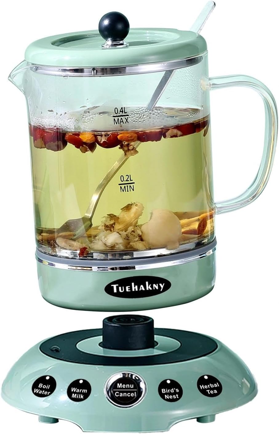 Mini Wasserkocher 400ml Glas - 4-in-1 Multifunktions Tassenwärmer mit abnehmbarer Basis (Heisswasser