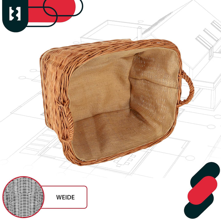 KOTARBAU® Weidenkorb für Brennholz - Holzkorb für Kaminholz - Erntekorb - 55x45 cm - Kaminholzkorb m