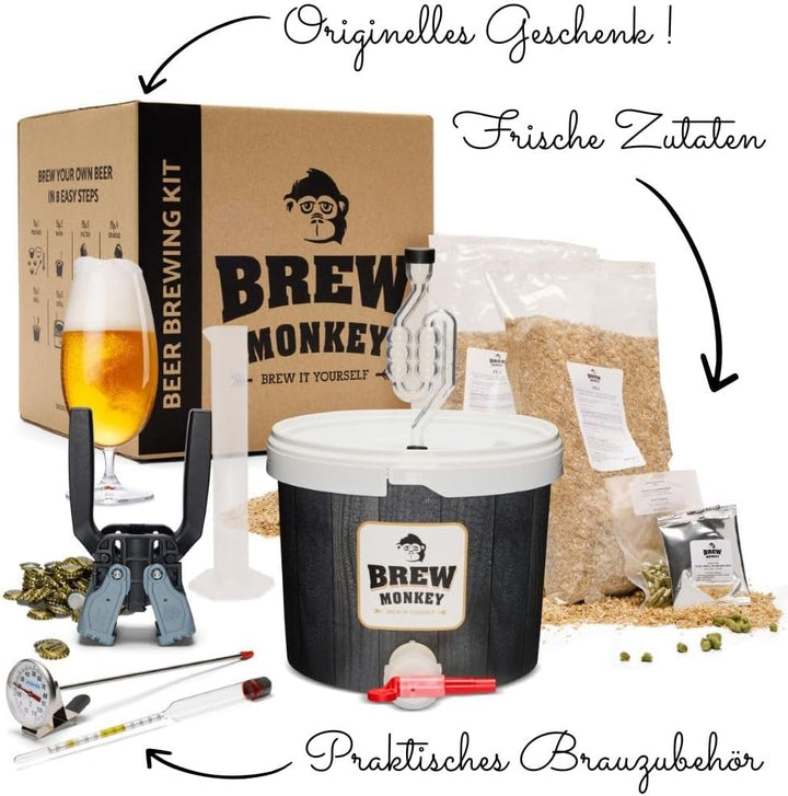 Brew Monkey® Bierbrauset Helles | Komplett Set 5 Liter Bier | 6,4% Vol | Bier Brauen Set | Männerges