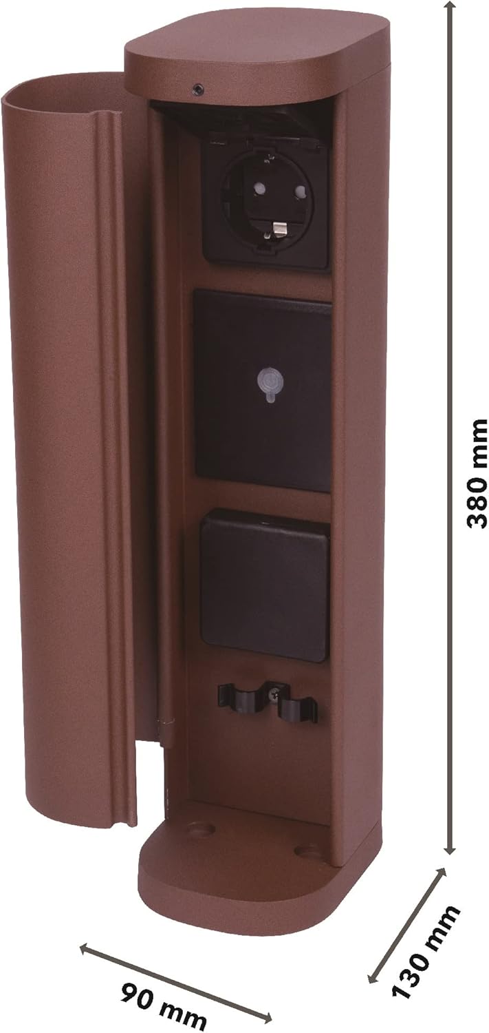 BOLD 19493 VOLO smarte Garten Steckdose aussen (Steckdosen-Säule) Rostfarben (2x Schuko | Smart Home