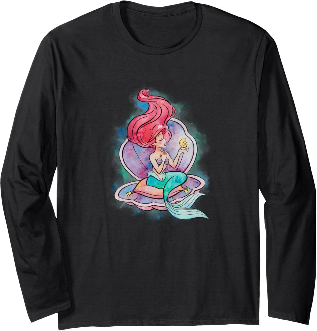 Disney Little Mermaid Ariel Clam Shell Watercolor Portrait Langarmshirt