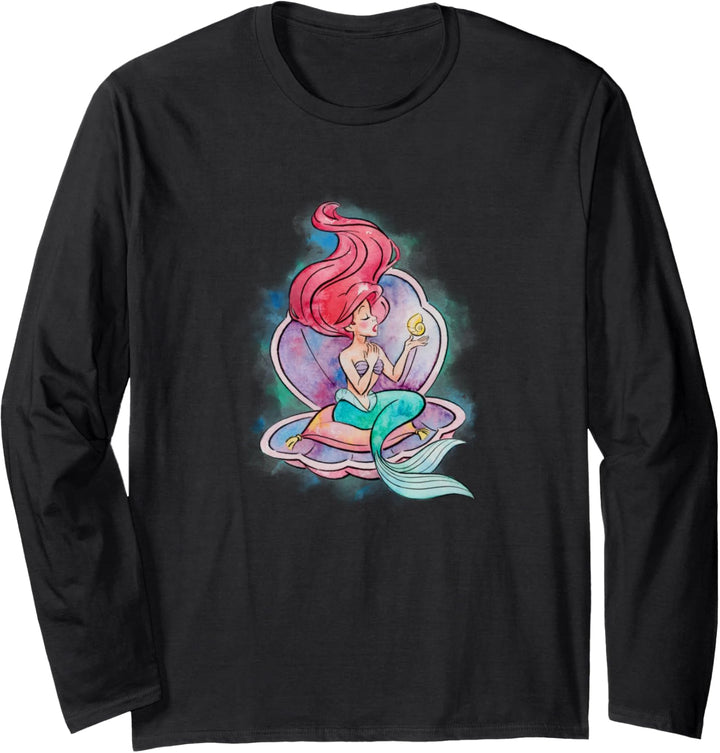 Disney Little Mermaid Ariel Clam Shell Watercolor Portrait Langarmshirt
