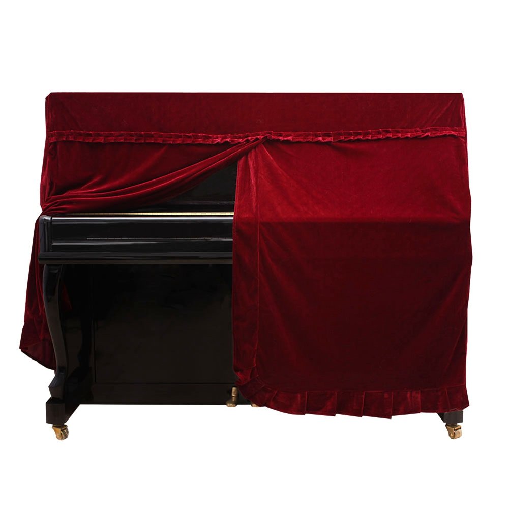 Dilwe Klavierdeckel, Colorfast Pleuche Piano Staubdicht Dekoriert Cover Rot, Rot