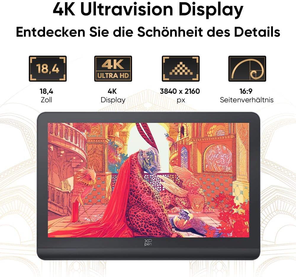 XPPen 4K Grafiktablett mit Display, Artist Pro 19 Gen 2, 18,4 Zoll Grafikmonitor, 16K X3 Pro Stift,