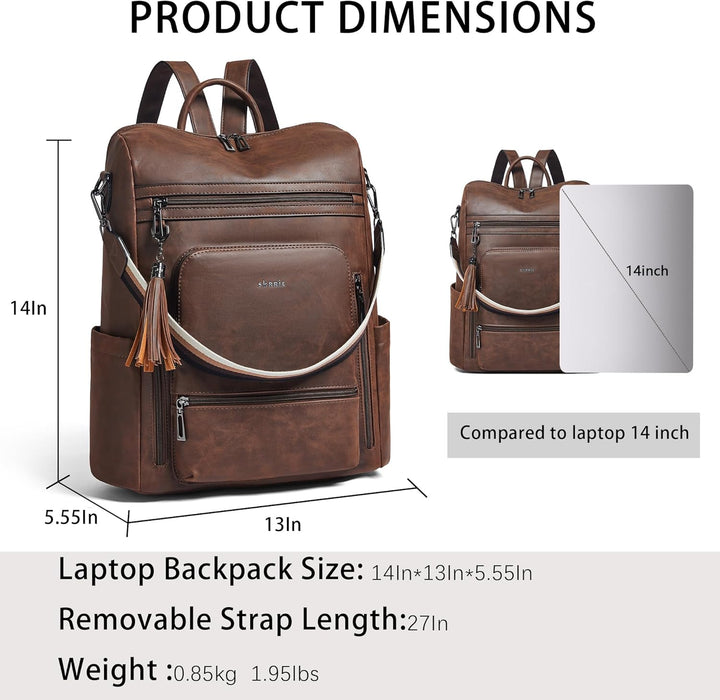 Shrrie rucksack damen elegant geeignet für 15,6Zoll-Notebooks Langlebig wasserdicht Damen aus Leder