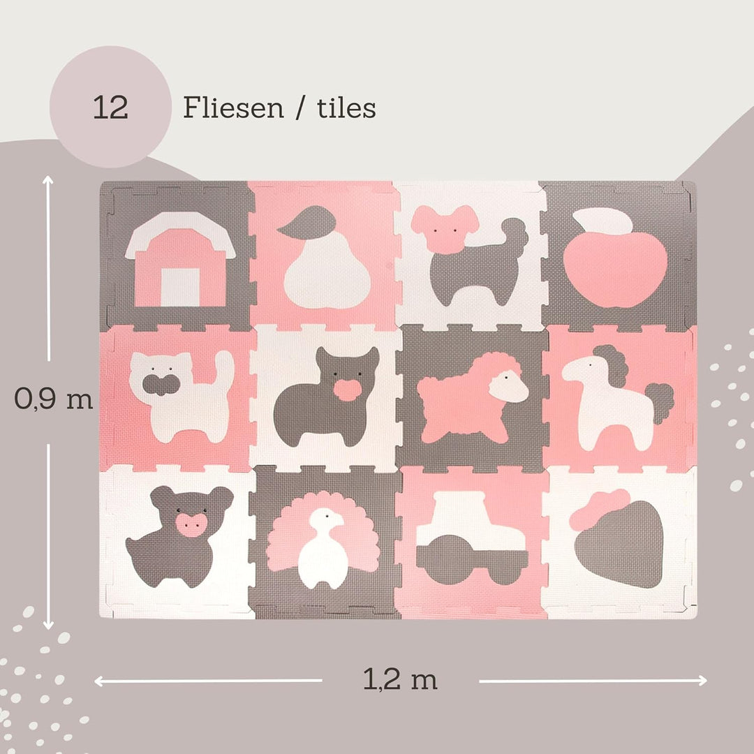 Hakuna Matte Stylische Baby Puzzlematte 1,2 x 0,9 m Bauernhof – 12 Platten 30x30 cm – 20% dickere, w