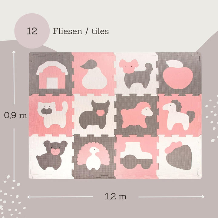 Hakuna Matte Stylische Baby Puzzlematte 1,2 x 0,9 m Bauernhof – 12 Platten 30x30 cm – 20% dickere, w