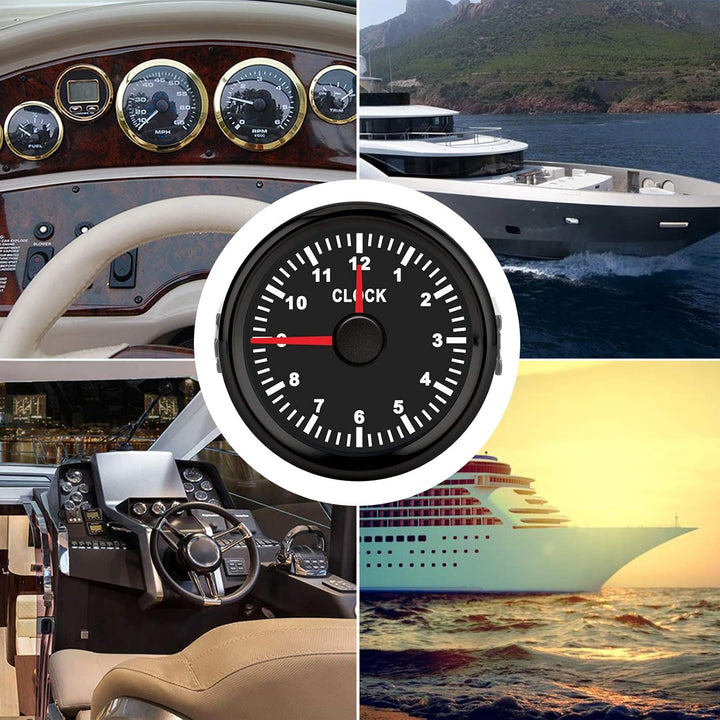 Aramox Universal Dial Clock Meter,2in/52mm Clock Gauge Instrument 0-12 Stundenzähler Rote Hintergrun