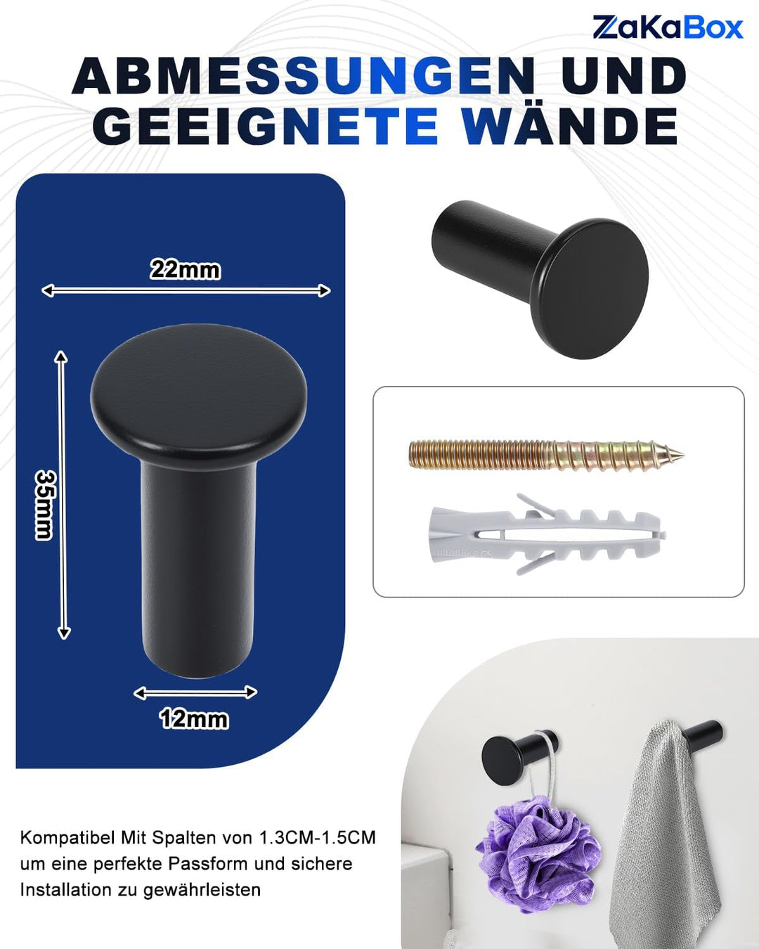 7 schwarz Garderobenhaken,Kleiderhaken Wand Garderobe,Universell als Handtuchhalter, Kleiderhaken,Ru