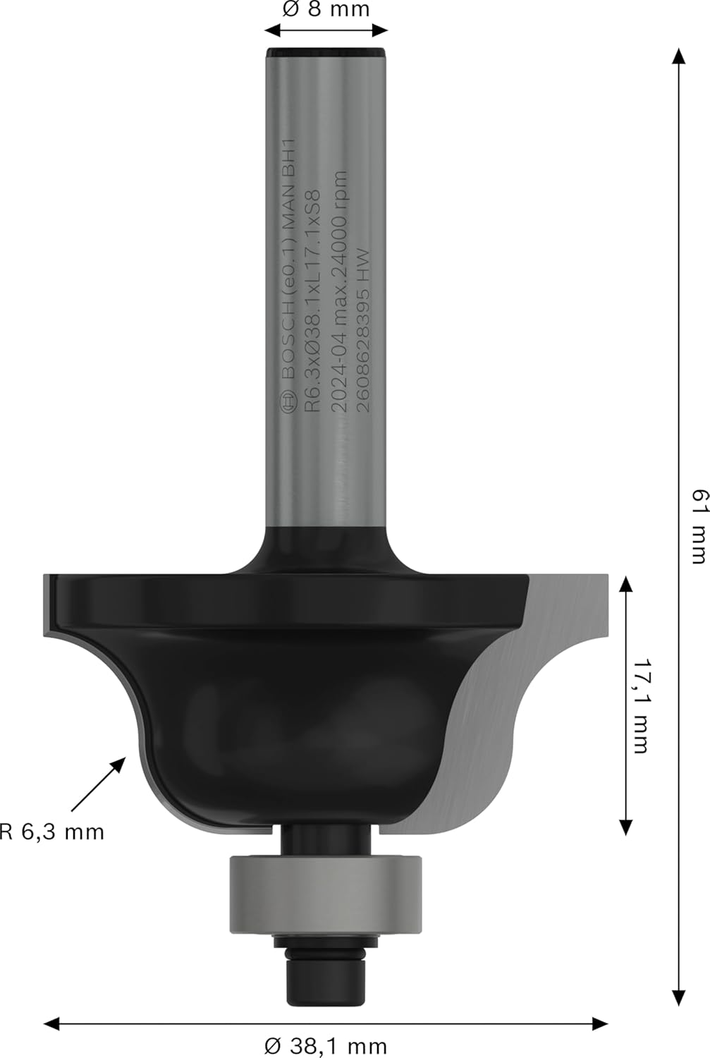 Bosch Professional 1x Kantenformfräser Standard for Wood (für Holz, Radius 6.3mm, Arbeitslänge 17.1m