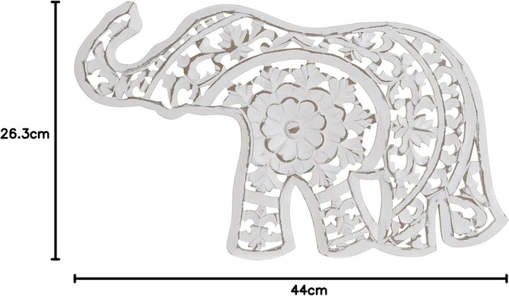 DRW Elefant, Mandala, Holz, zum Aufhängen, Weiss, gebeizt, 44 x 1,5 x 26,3 cm