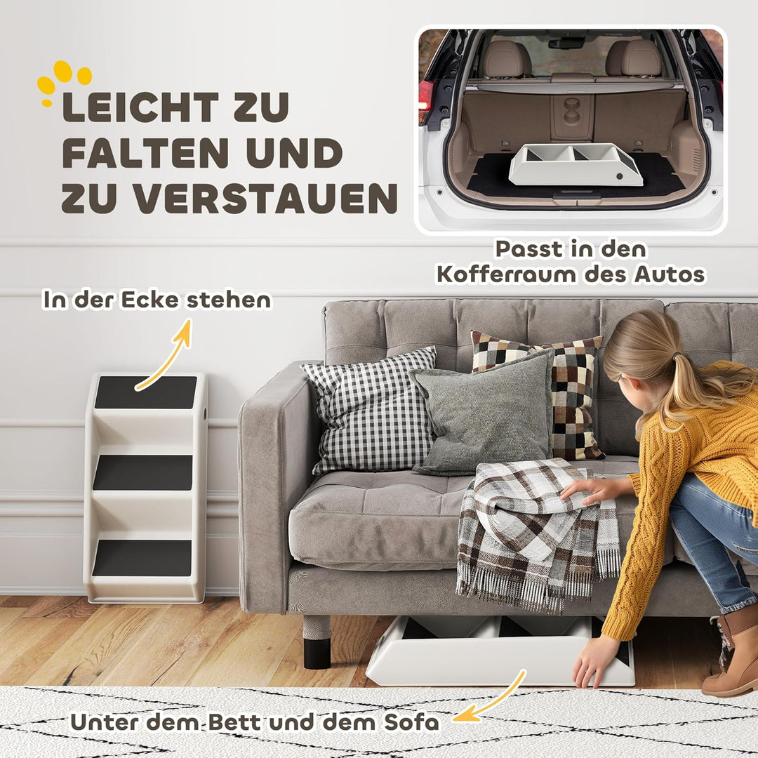 PawHut Hundetreppe 3 Stufen 36,5 cm Hoch Haustiertreppe für Kleine Hunde klappbar Katzentreppe Hunde