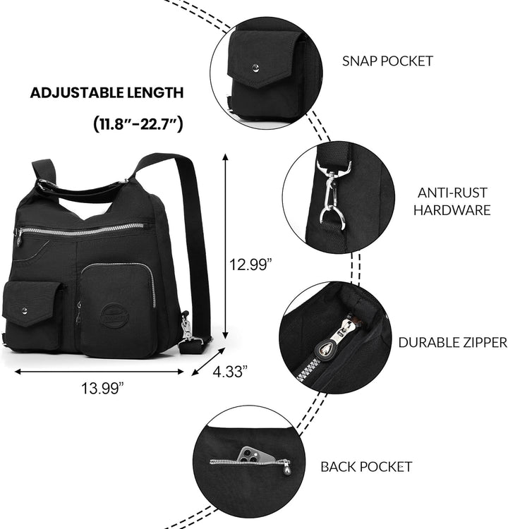 Multipurpose Hobo Purse for Women with Antitheft RFID, Waterproof Nylon Crossbody Bag Shoulder Handb
