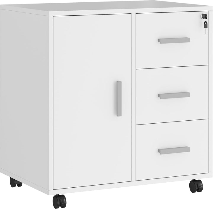 YITAHOME Rollcontainer mit 3 Schubladen, Mobiler Aktenschrank mit Rädern, Bürocontainer Schubladensc