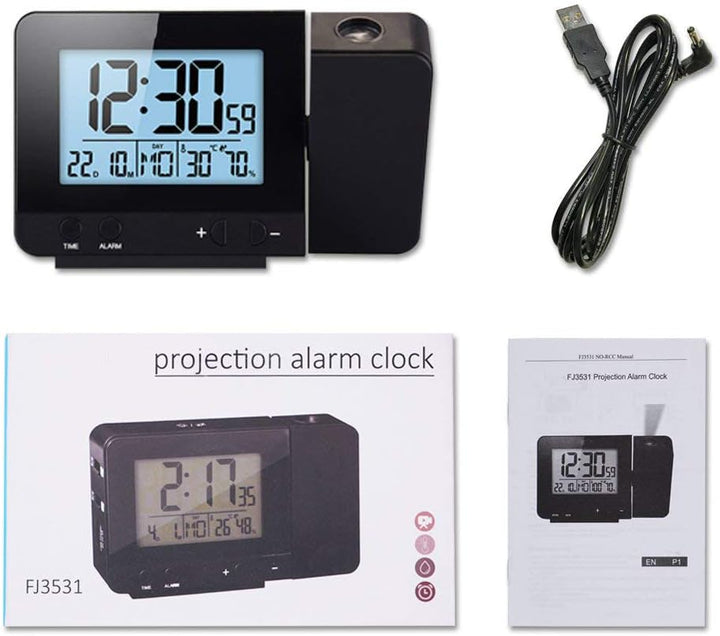 VORRINC Projektionswecker Digital Uhr mit USB Anschluss, Innentemperaturanzeige und Datumsanzeige, 4