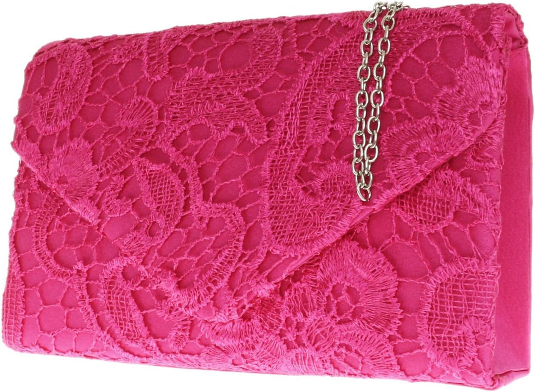 Girly Handbags Clutch aus Satinspitze Fuchsie, Fuchsie