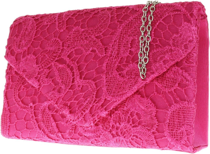 Girly Handbags Clutch aus Satinspitze Fuchsie, Fuchsie