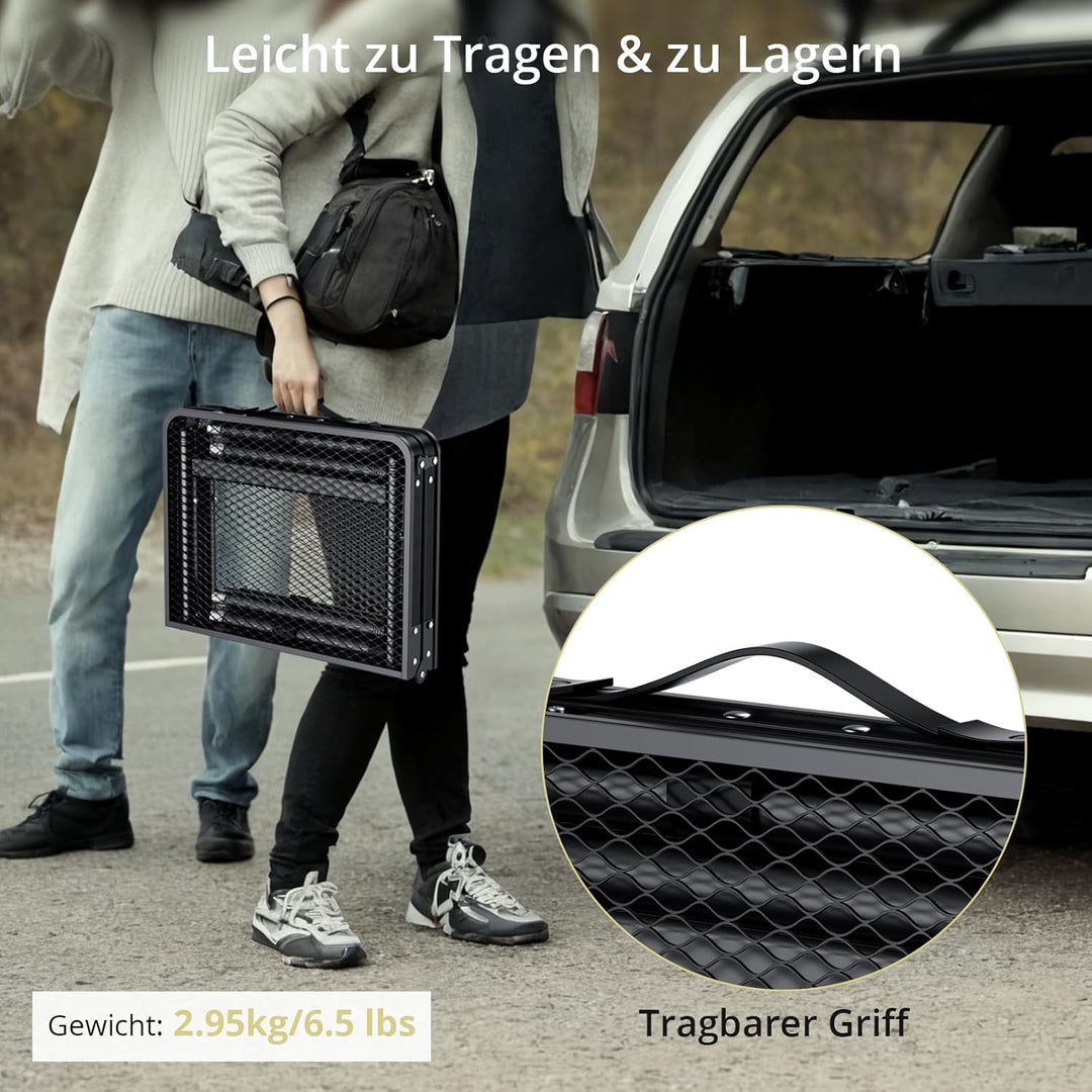 Anbte Campingtisch Grilltisch 60x40cm Metallgitter Tischplatte X-Rahmen Design mit 2 Verstellbare Hö