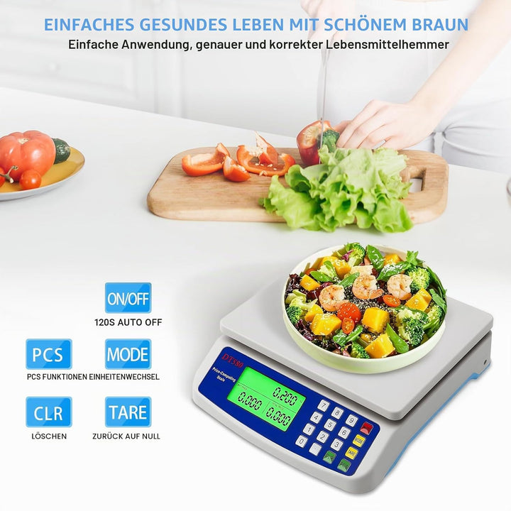 Küchenwaage digital 40kg, Gross Preisberechnungswaage Produktwaage mit LCD-Display und Tara Funktion