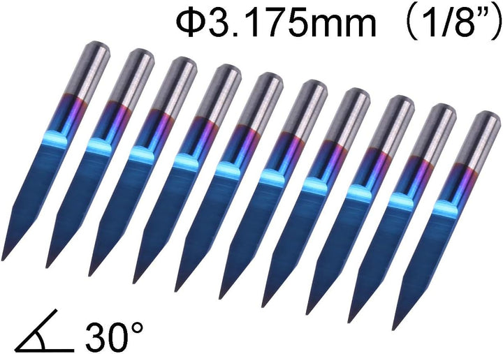 SainSmart Genmitsu 10Pcs Nano Blue Coat Gravierstichel, 30 Grad 0,1 mm Spitze 1/8 "Schaft CNC Fräser