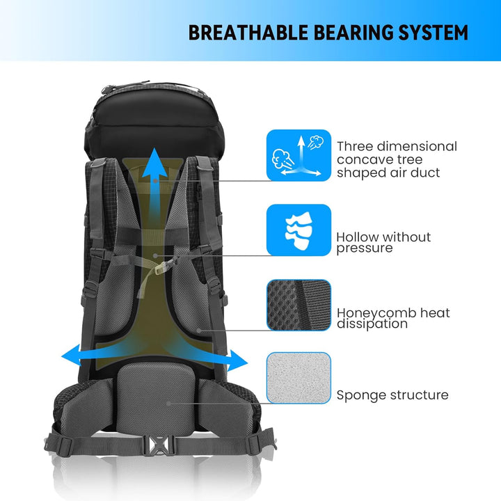 Bseash 80L Wasserdichter Wanderrucksack mit Regenschutz, leichter Outdoor-Sport, Reisen, Tagesrucksa