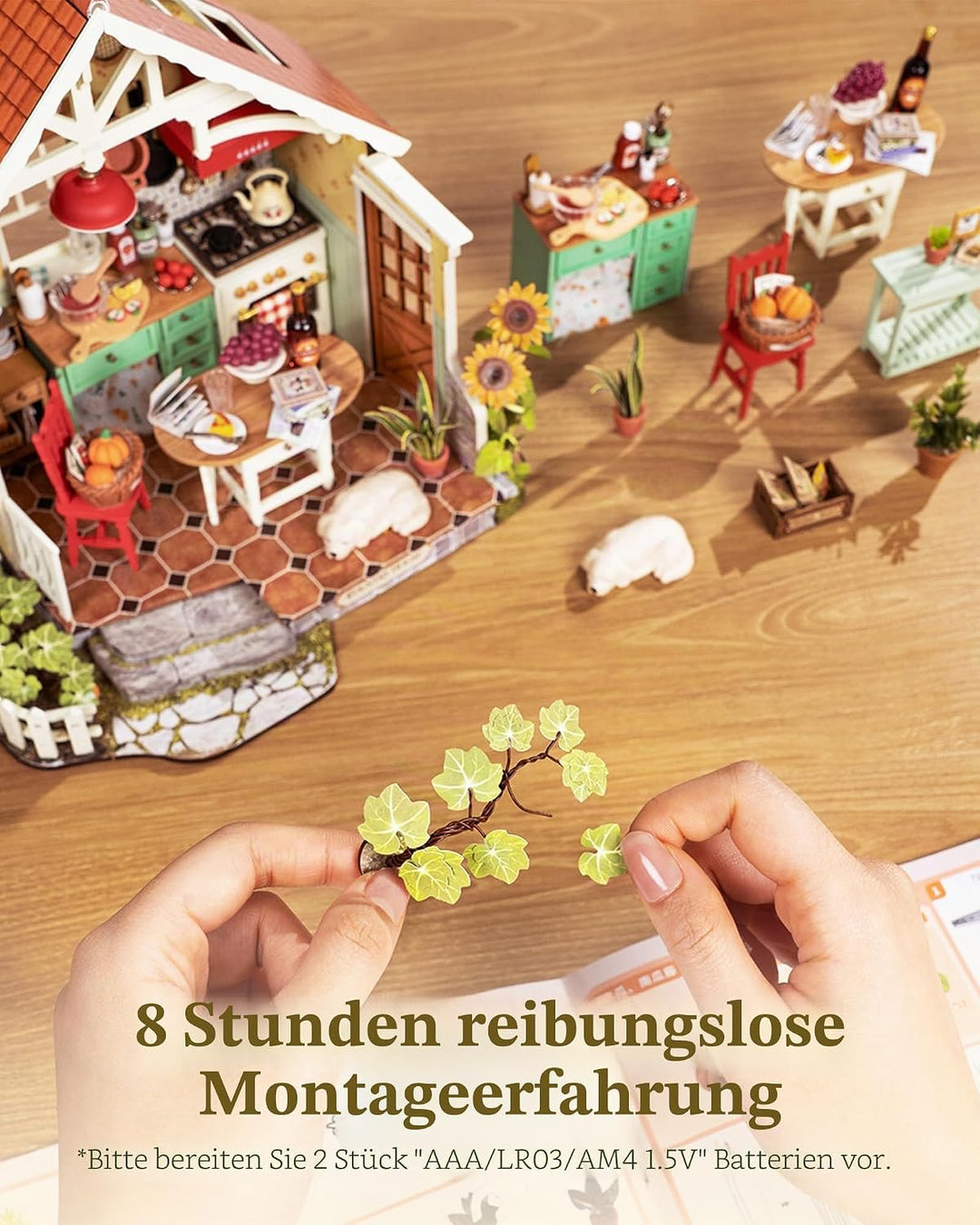 Rolife DIY Miniatur Haus Bausatz für Erwachsene, Sonnenlicht Bauernhaus Küche, Cottage Stil Holz Pup