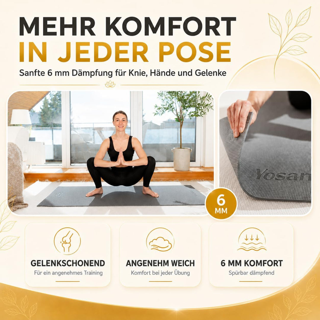 Yogamatte inkl. Tragetasche &amp; Video Kurs I Yoga Matte rutschfest I weiche Gymnastikmatte I Sportmatt