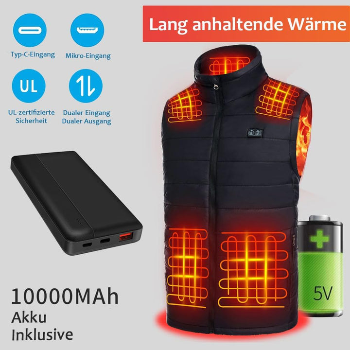 Seenew Beheizbare Weste, Beheizbare Weste Herren Mit 10000mAh Akku, Heizweste Mit 13 Heizzone, 3 Ein