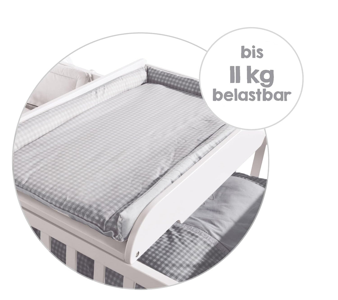 roba Wickelplatte inkl. Wickelauflage taupe kariert - Wickeltisch zum Aufsetzen auf Babybetten &amp; Kin