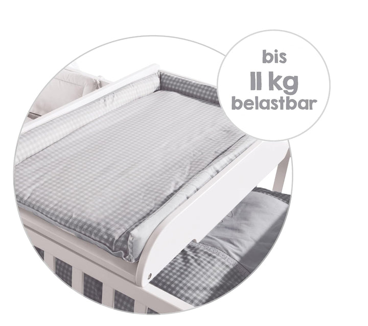 roba Wickelplatte inkl. Wickelauflage taupe kariert - Wickeltisch zum Aufsetzen auf Babybetten &amp; Kin