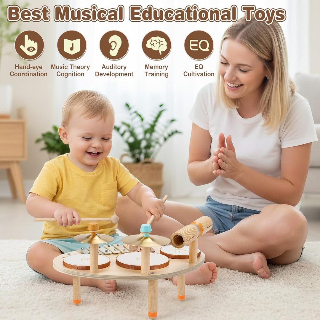 Holzspielzeug Schlagzeug Kinder Trommel Xylophon Musikinstrumente Kinder Spielzeug ab 3 4 5 Jahre Ju