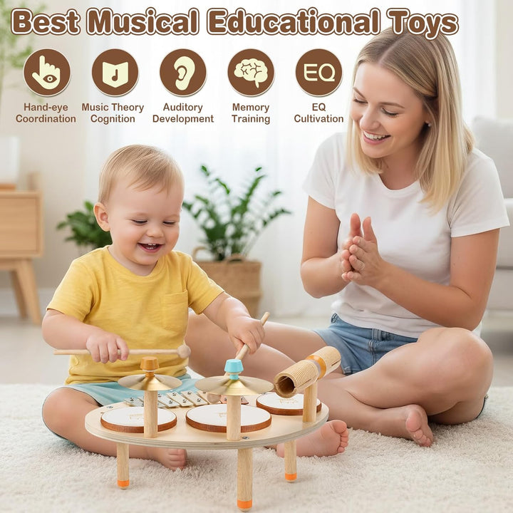 Holzspielzeug Schlagzeug Kinder Trommel Xylophon Musikinstrumente Kinder Spielzeug ab 3 4 5 Jahre Ju