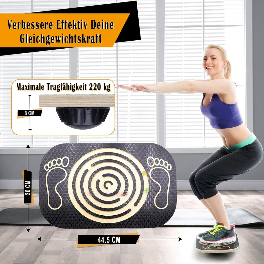 Balance Board Holz, Wackelbrett Gleichgewichtstrainer, Board für Yoga und Übung, Balancierbrett für