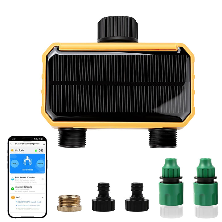Nikou Solar Bewässerungscomputer WLAN 2 Ausgänge, Automatische Garten Smart Bewässerungsuhr Bewässer