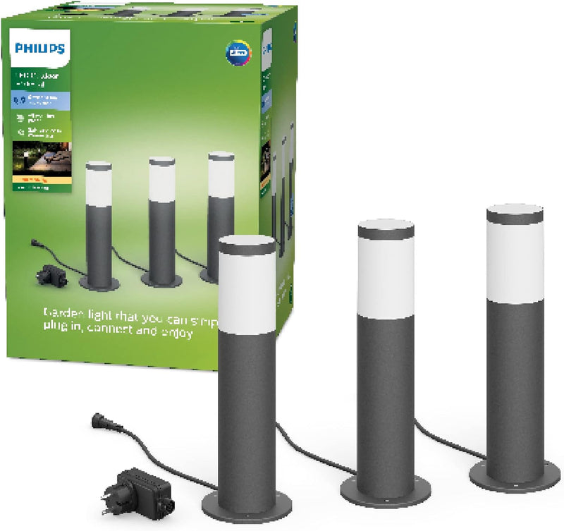 Philips Niedervolt Wegeleuchte Utrecht, 2700K, Anthrazit, 3er Set 3er Starter Set 2.700 Kelvin, 3er