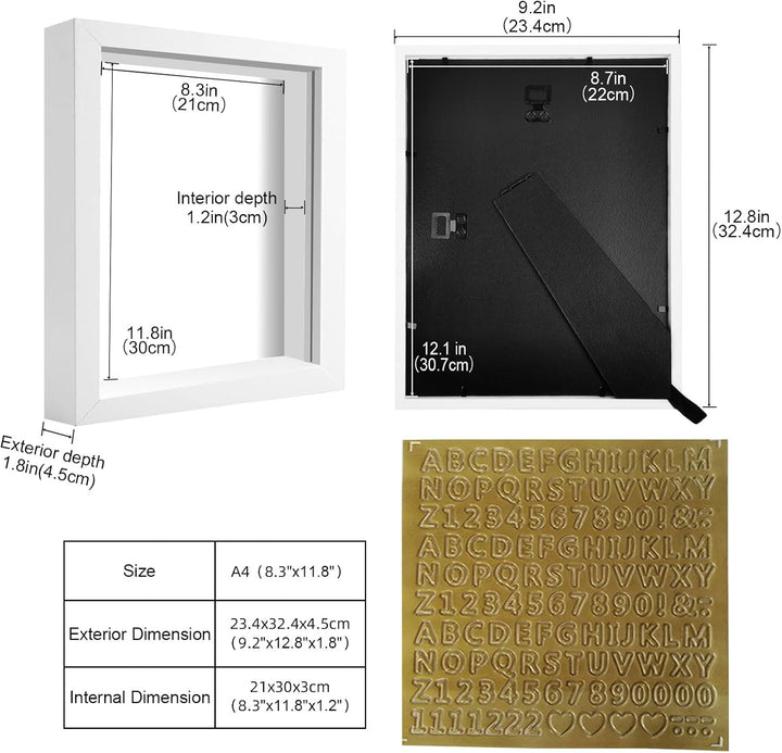 sunmeg 3D Bilderrahmen zum Befüllen A4 Bilderrahmen Tief 3D Objektrahmen Hölzern bis 3cm, 3D Rahmen