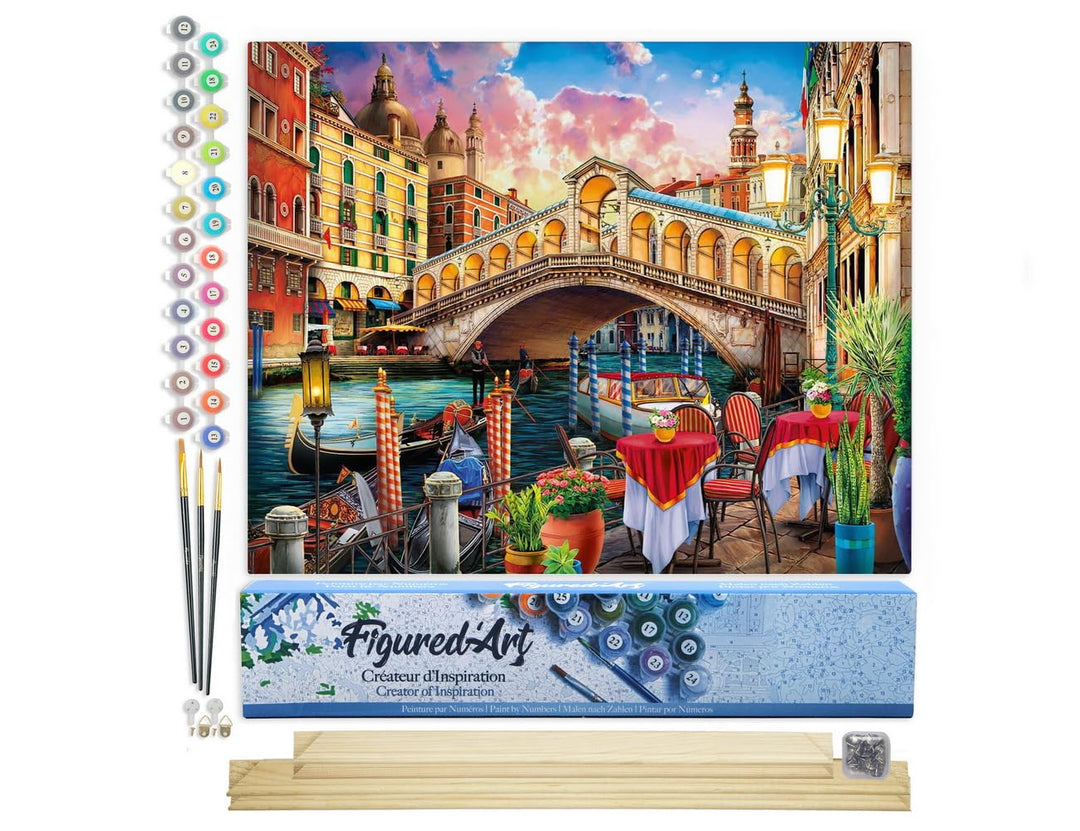 Figured'Art Malen Nach Zahlen Erwachsene Mit Rahmen Rialtobrücke - Paint by Numbers Basteln DIY Bast