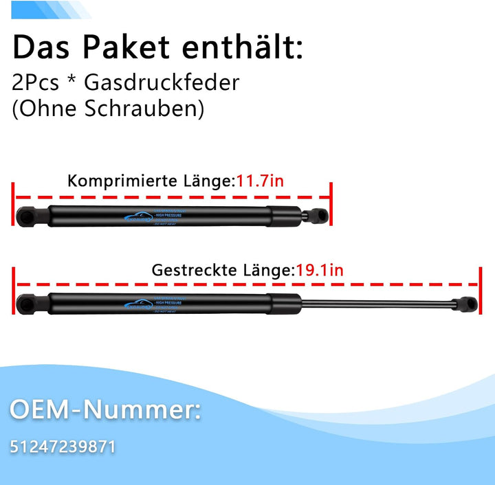 2x Heckklappendämpfer für BMW 1er F20 F21 114 116 118 120 125 135 Alle Motoren Schrägheck 2010-2021