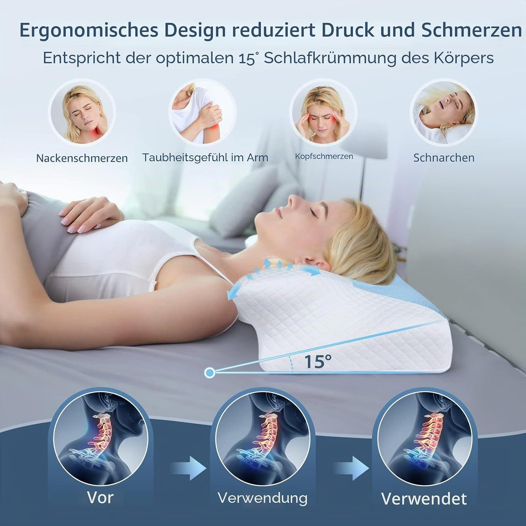 HOMCA Orthopädisches Kissen Memory Foam Nackenstützkissen für HWS Ergonomisches Kopfkissen für Rücke
