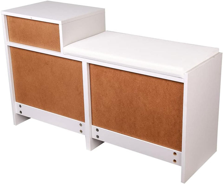 BAKAJI Schuhtruhe, gepolsterte Sitzbank, Weiss, Holz, Slim, 5 x 57 x 30 cm, 94,5x57x30 cm