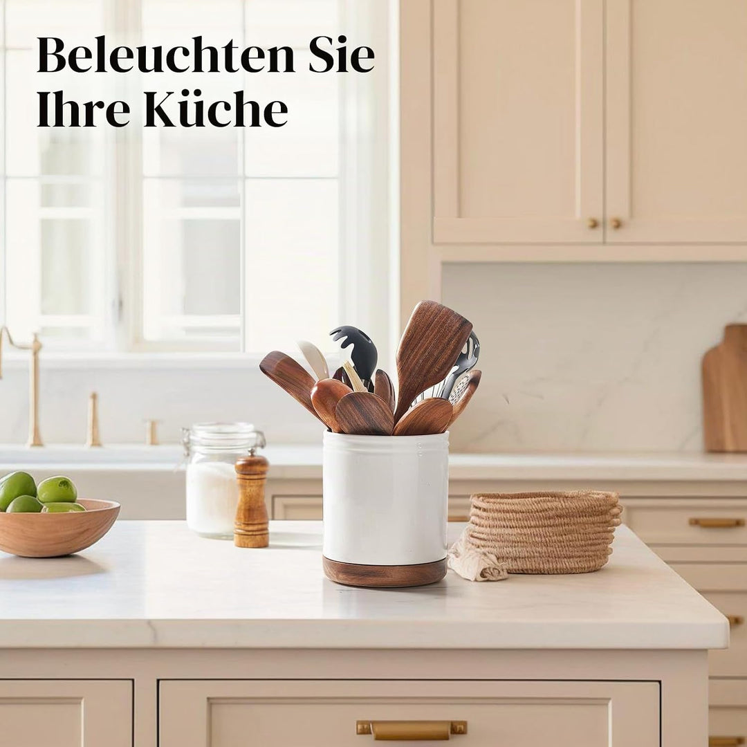 DOWAN Utensilienhalter, 360° Drehbarer Grosser Kochutensilienhalter, Keramischer Utensilienhalter fü