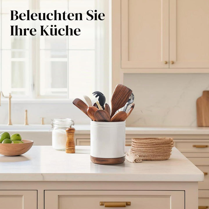 DOWAN Utensilienhalter, 360° Drehbarer Grosser Kochutensilienhalter, Keramischer Utensilienhalter fü
